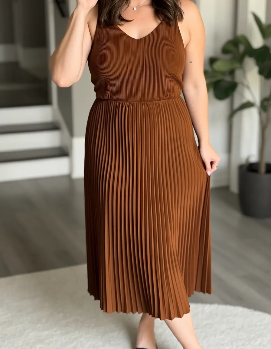 Plissee Kleid Walnussbraun