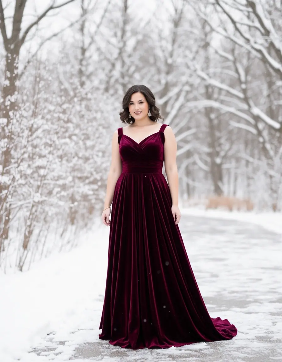 Frau in einem Samtkleid für die Brautmutter
