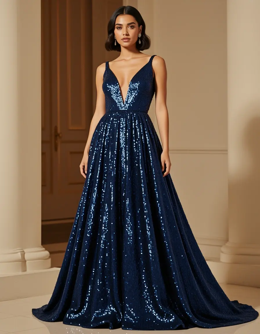 Model in einem Paillettenkleid