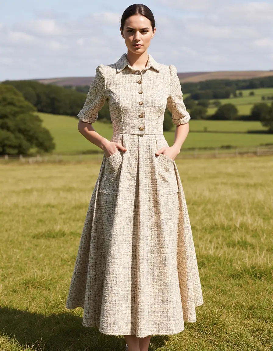 Modell im Tweed Kleid Englisch Countryside Look