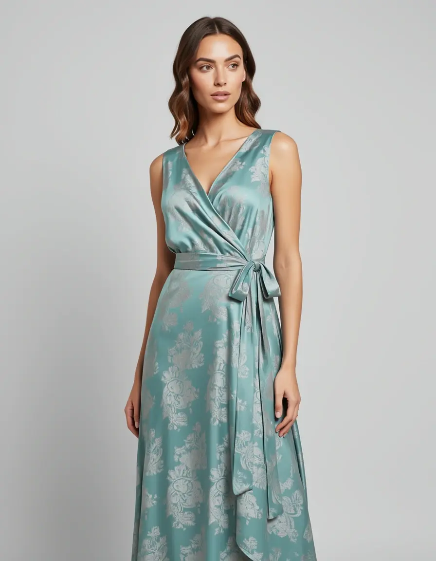 Seiden Wickelkleid Englisch auf Frau
