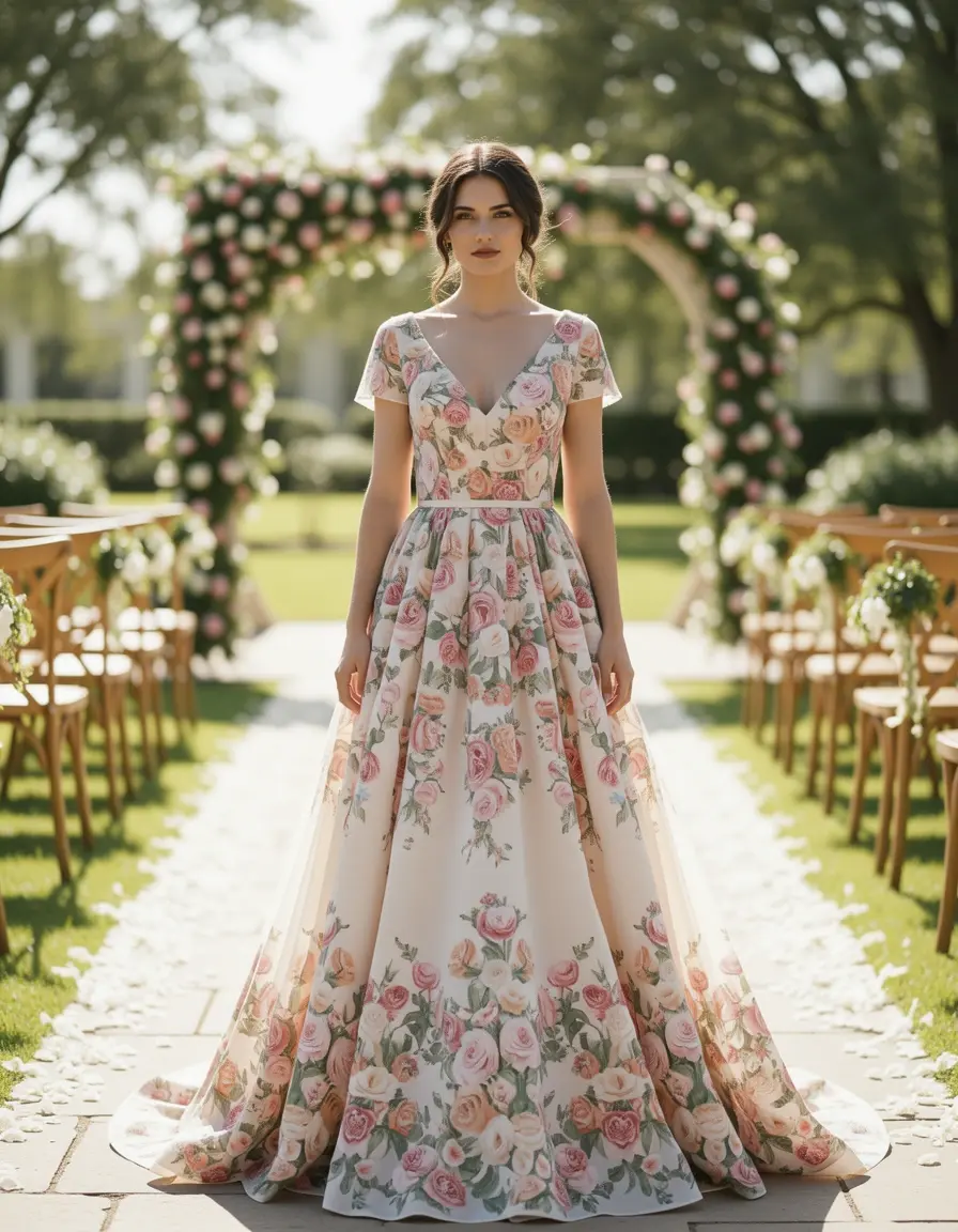 Midi Wedding Guest Dress mit Blumenmuster