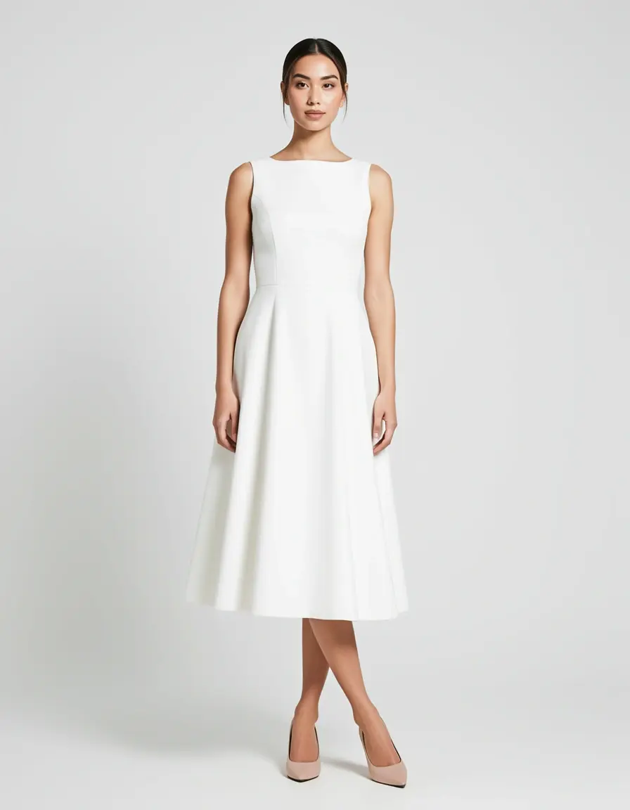 Frau im weißen A-Linien Standesamtkleid