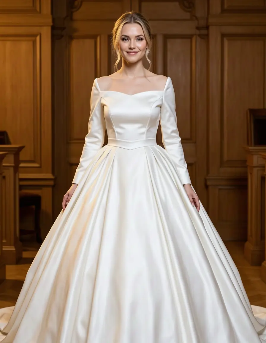 Elegantes weißes Satin-Kleid für das Standesamt