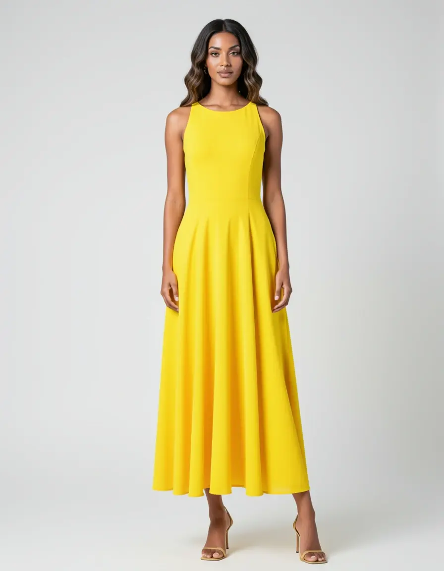 Leuchtend gelbes Midikleid