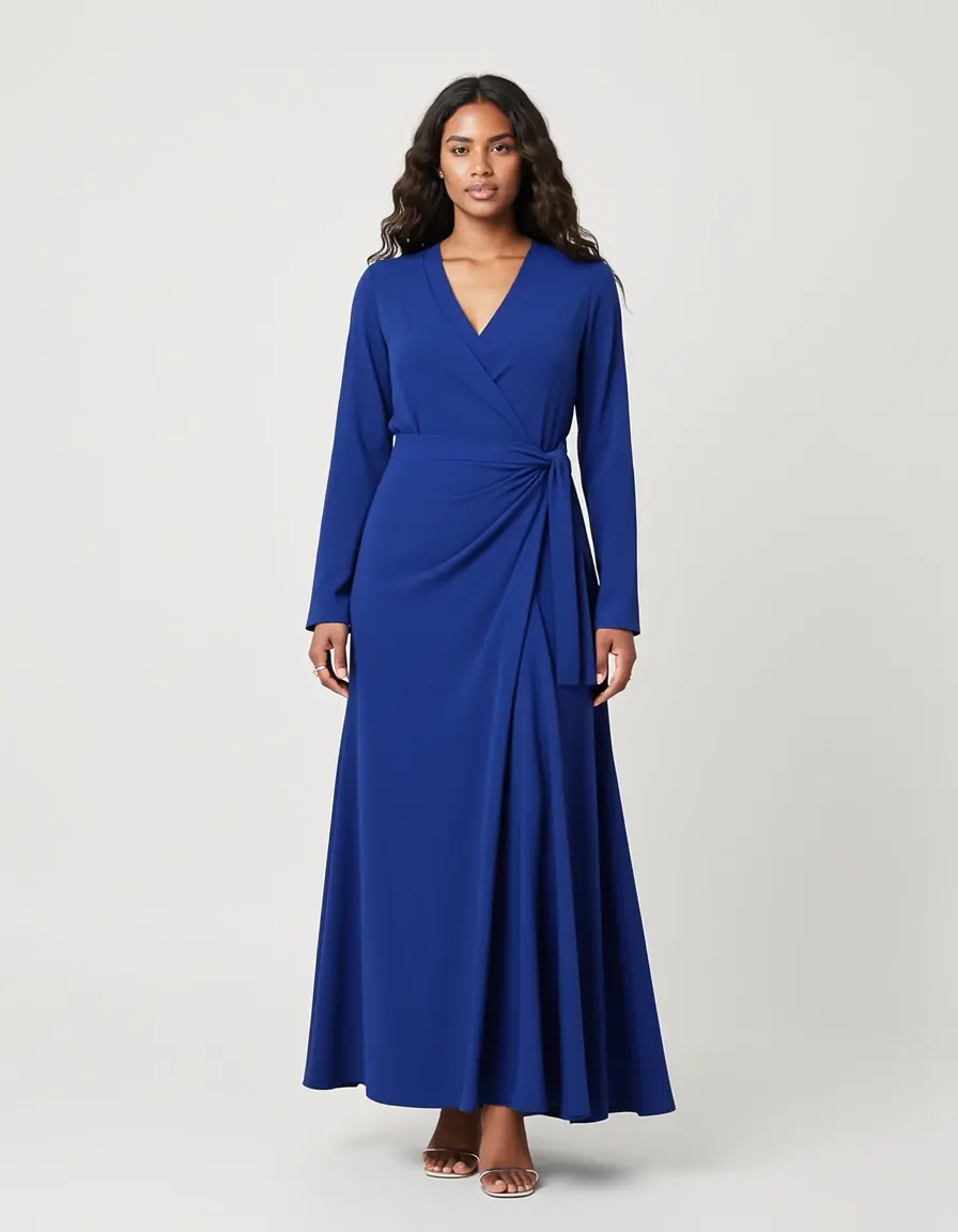 Tiefblaues Wickelkleid