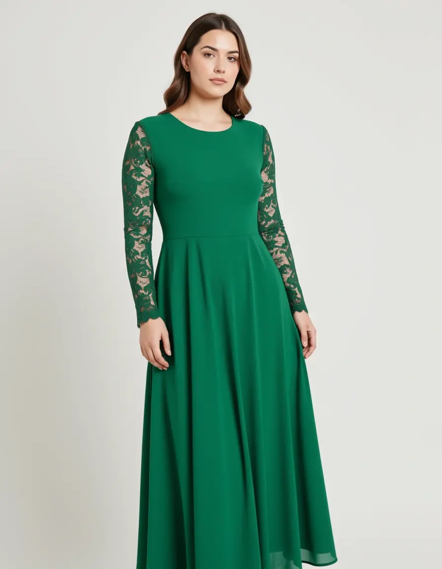 Lace Sleeve Kleid grün