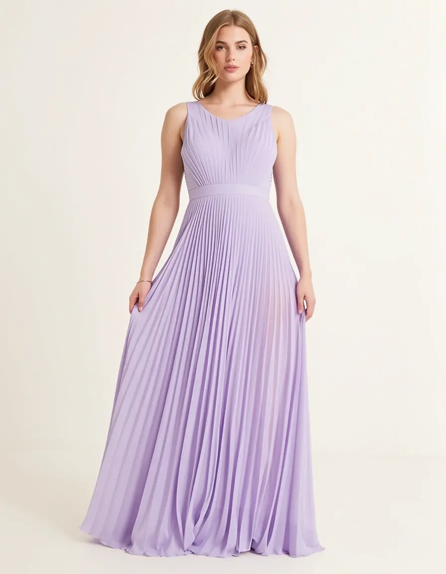 Pleated Chiffon Kleid Lavendel