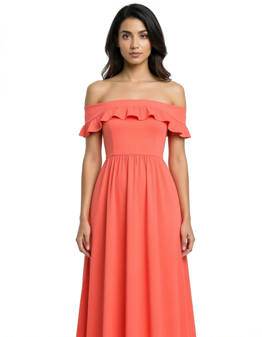 Off-Shoulder Kleid Koralle