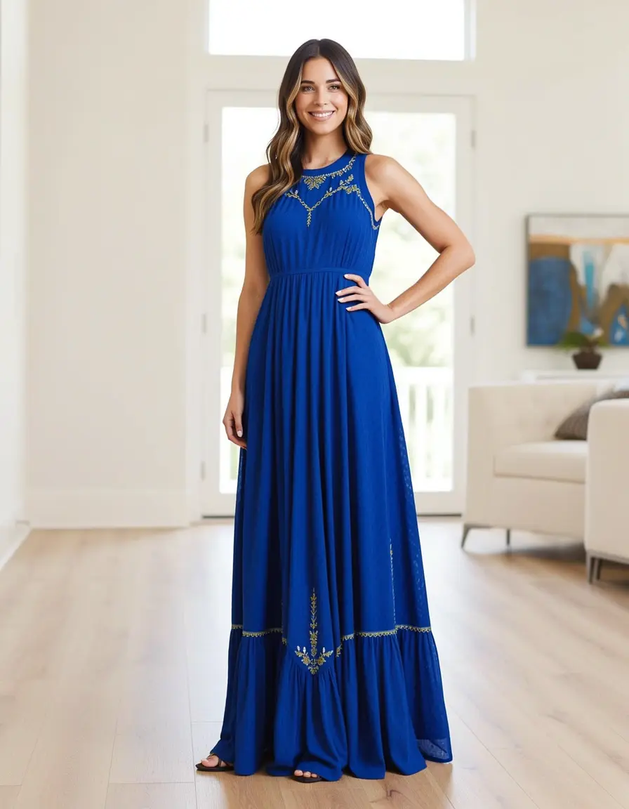 Große Frau in Maxikleid Langgröße