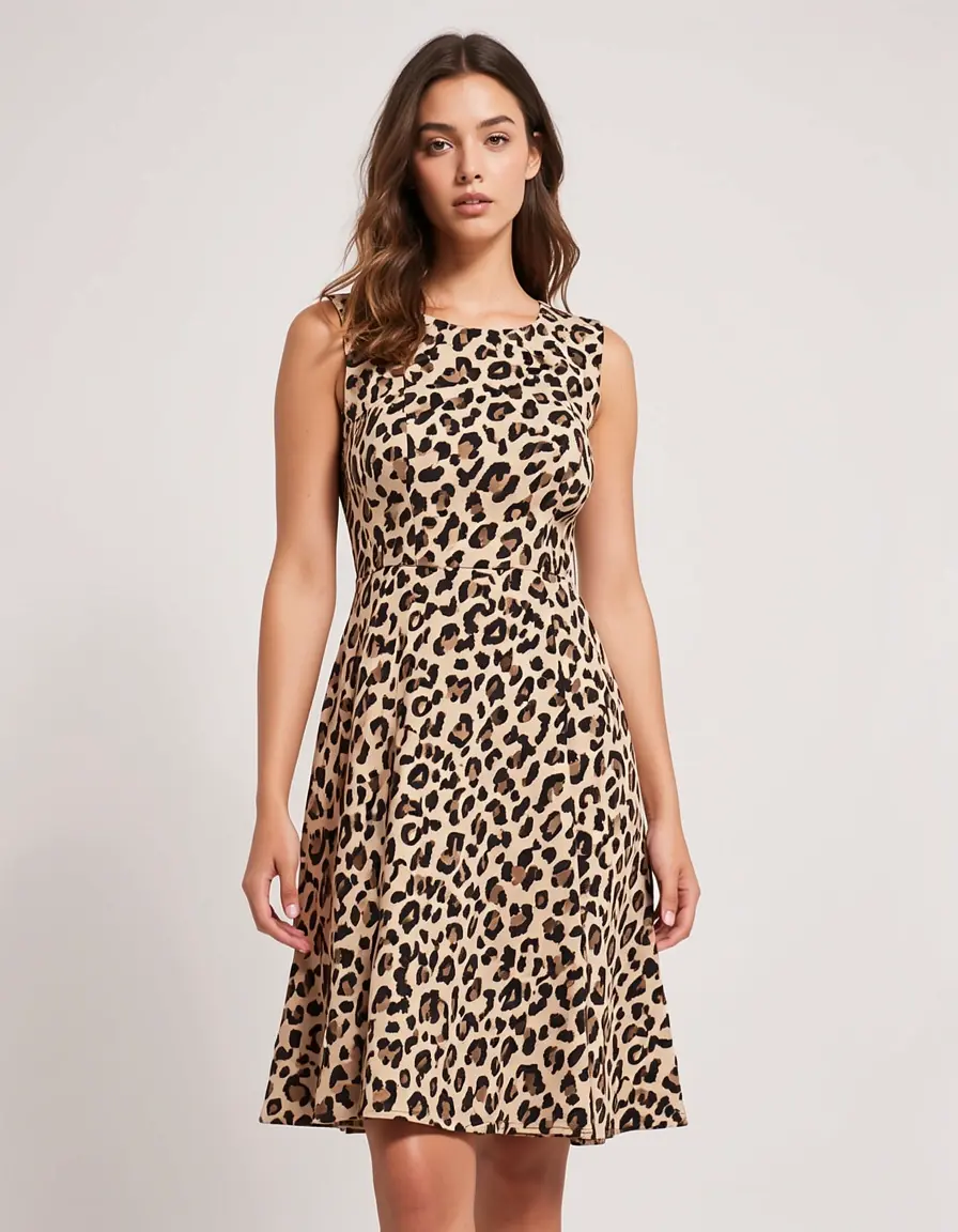 Modell im Leoparden-A-Linien-Kleid