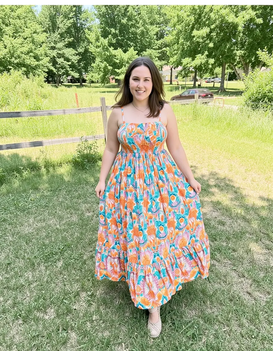 Mädchen in einem langen Sommer-Maxikleid