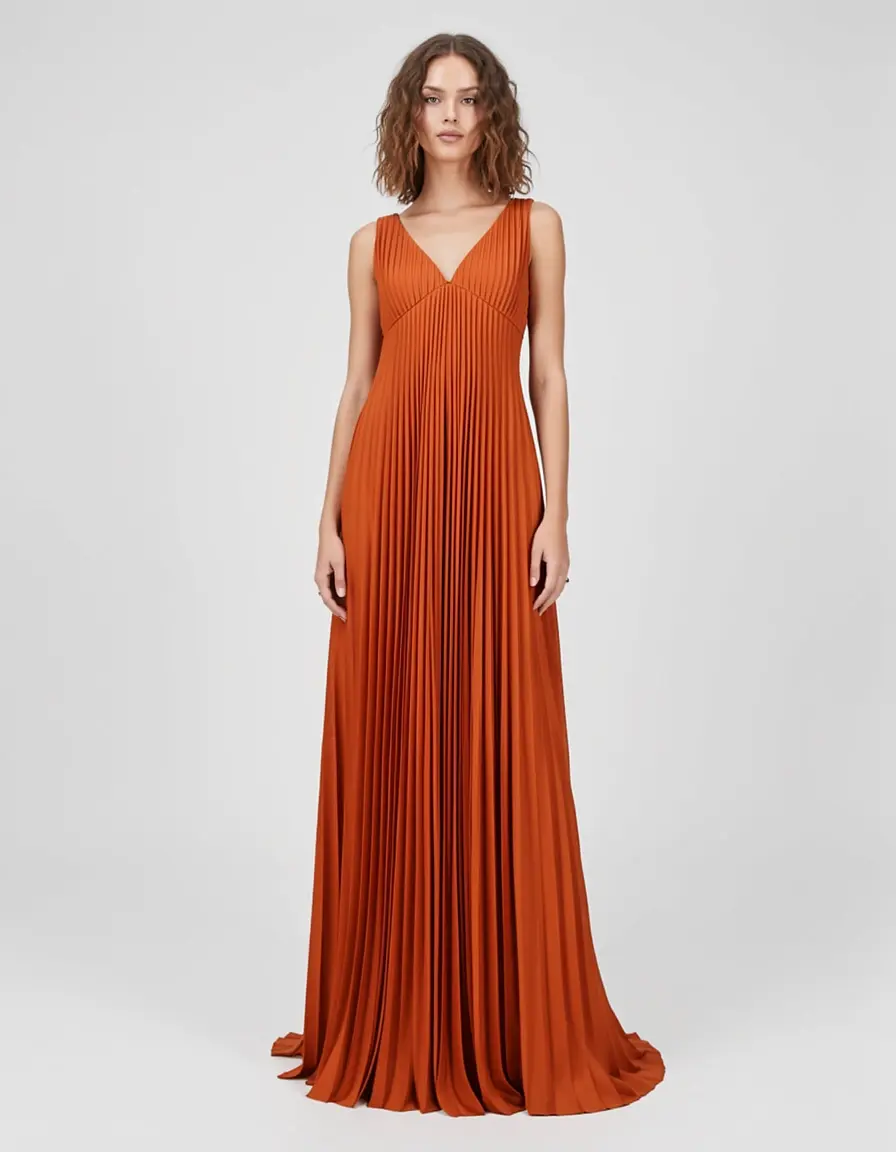Tief-orangenes Plisseekleid