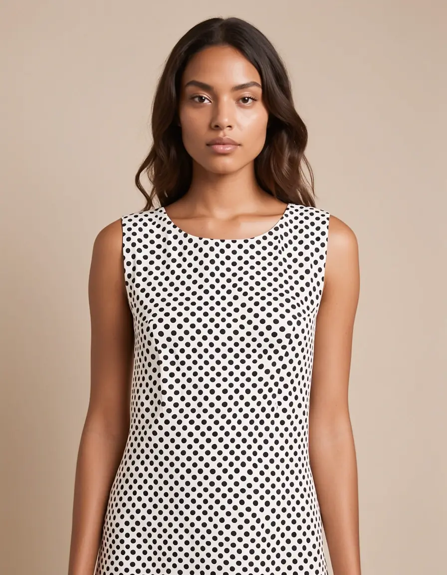 Polka Dot BW Dress - Modell in schwarz-weiß gepunktetem Kleid
