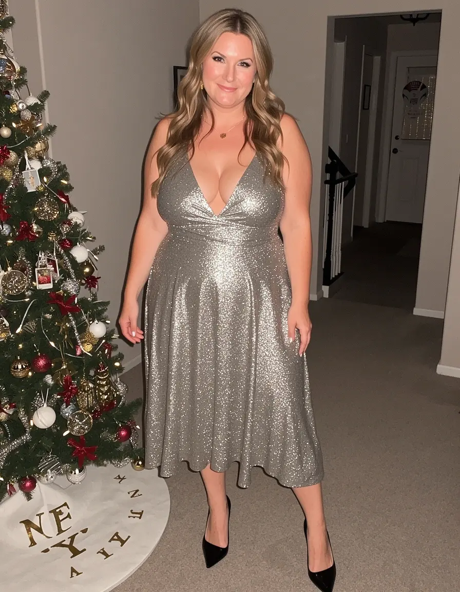 Elegantes Metallic Midi Kleid für Silvester