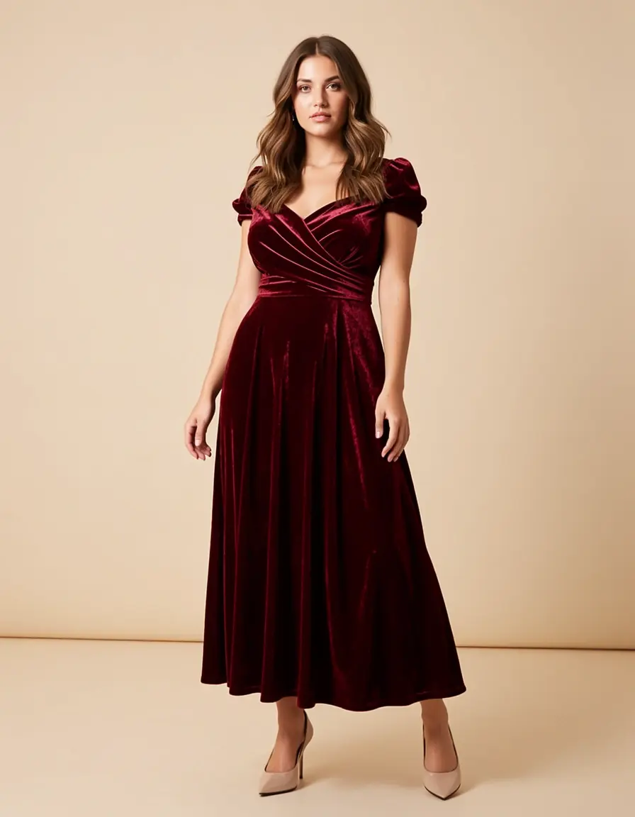 Elegantes Samtkleid für kalte Silvesternächte