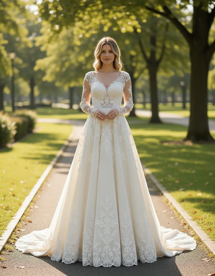 Frau in einem Midi-Standesamt-Kleid
