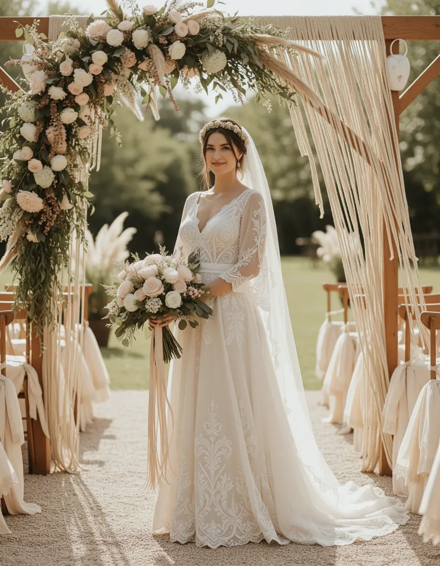 Braut in einem Boho-Kleid für das Standesamt