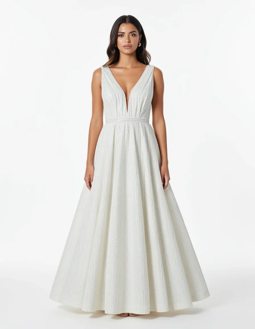 Model im White Gold A-Line Dress