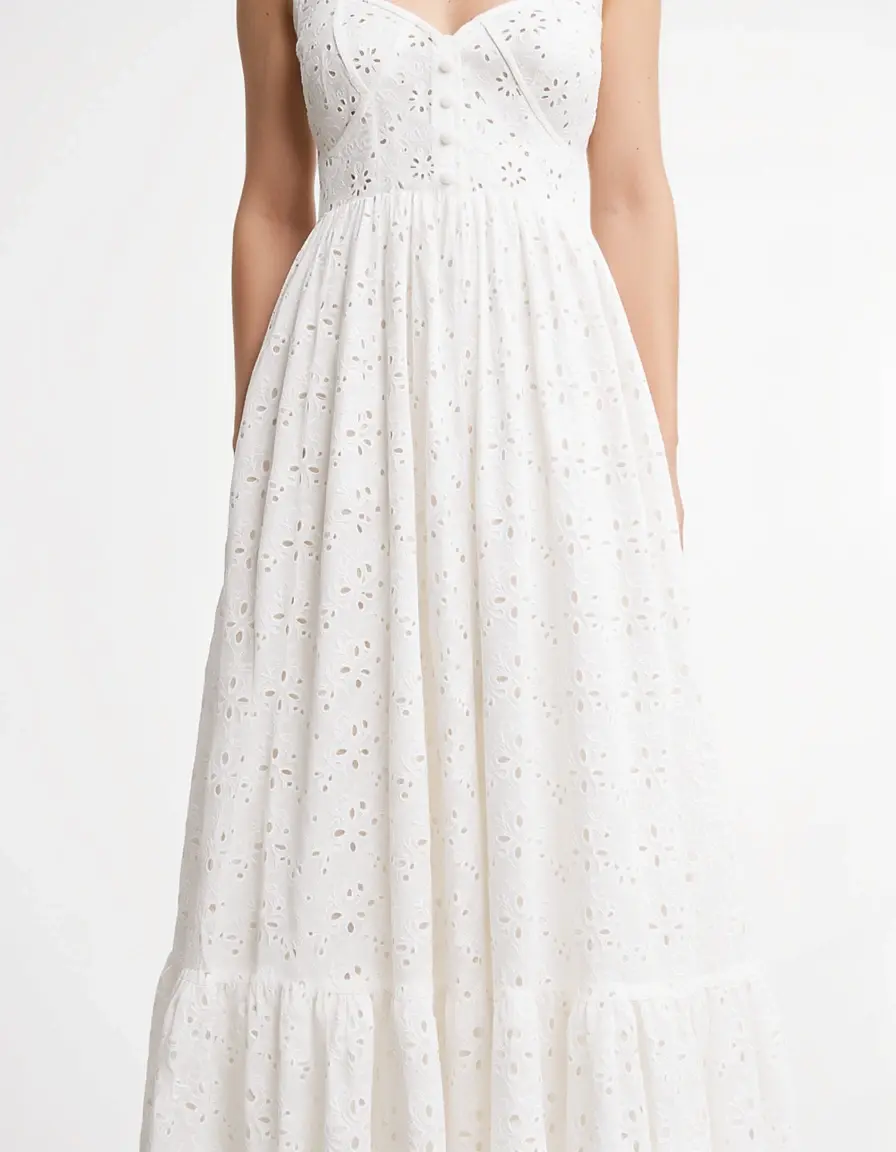 Weißes Kleid mit Lochspitze im italienischen Look