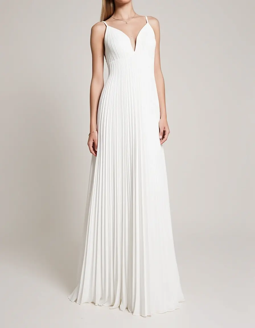Langes weißes Plisseekleid