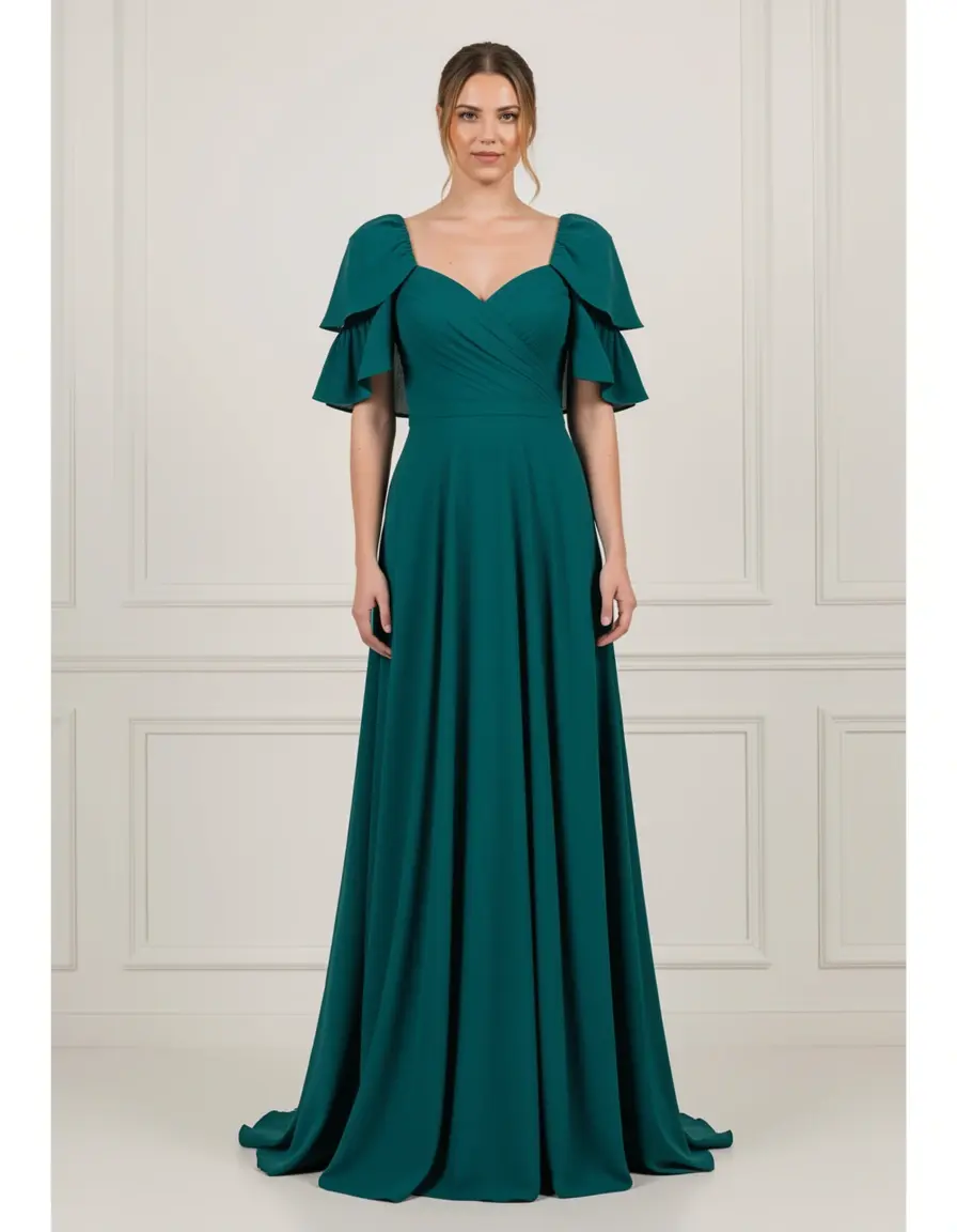ruffle sleeve guest dress on woman