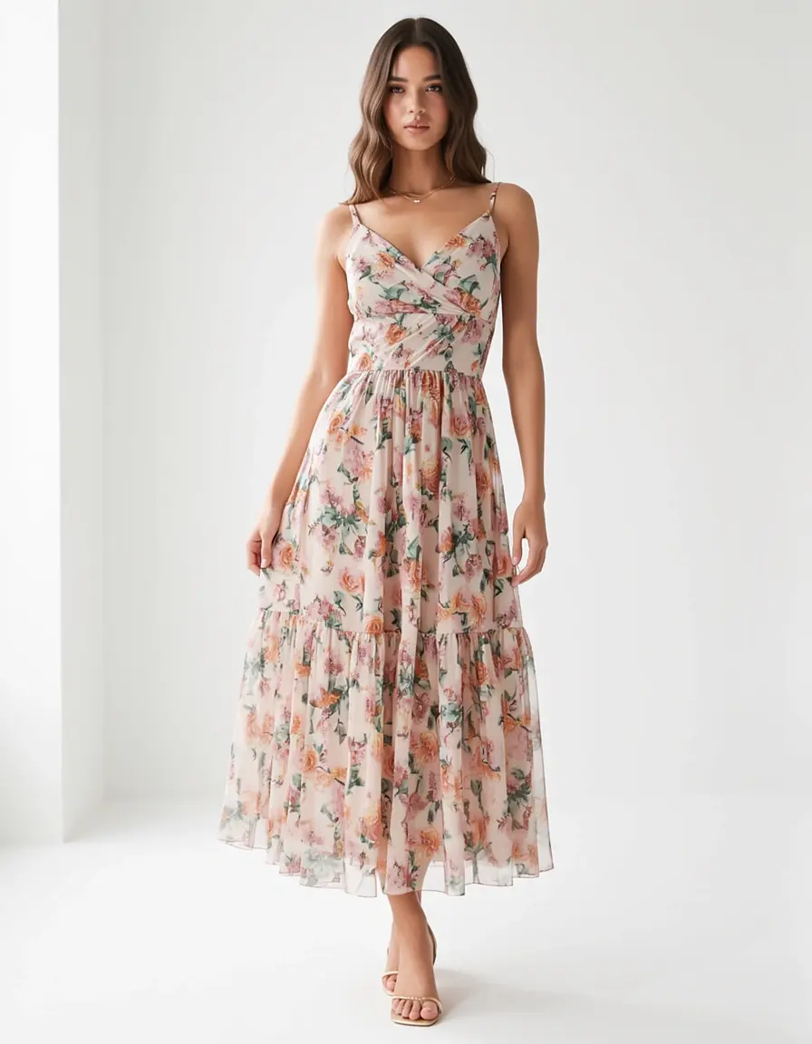 Model in einem Guest Chiffon Midi Kleid