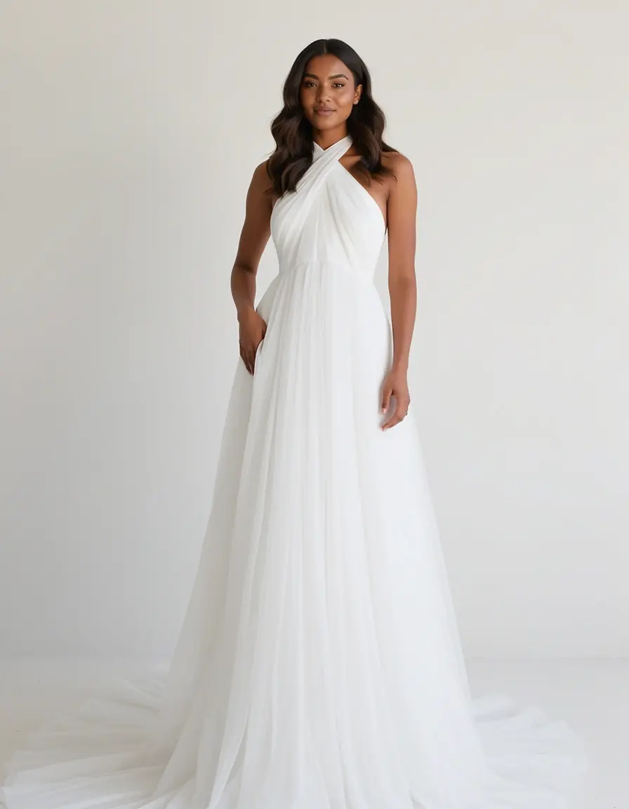 Langes weißes Chiffonkleid für Damen