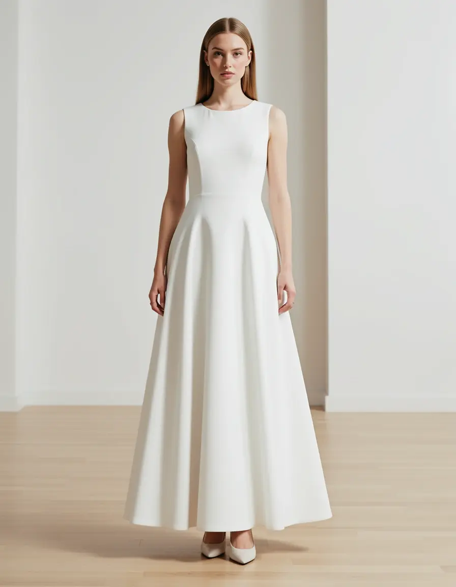 Weißes A-Linien Kleid in Maxilänge