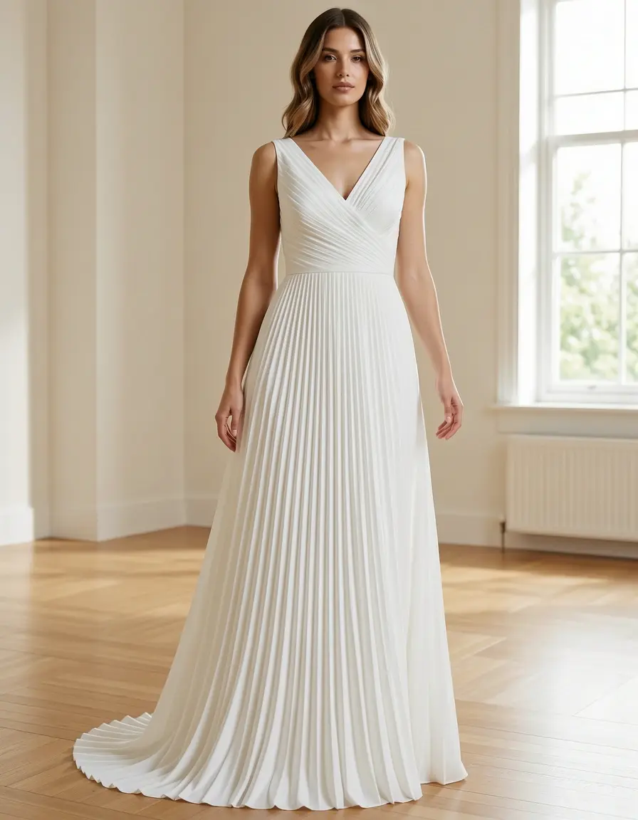 Langes weißes Plisseekleid