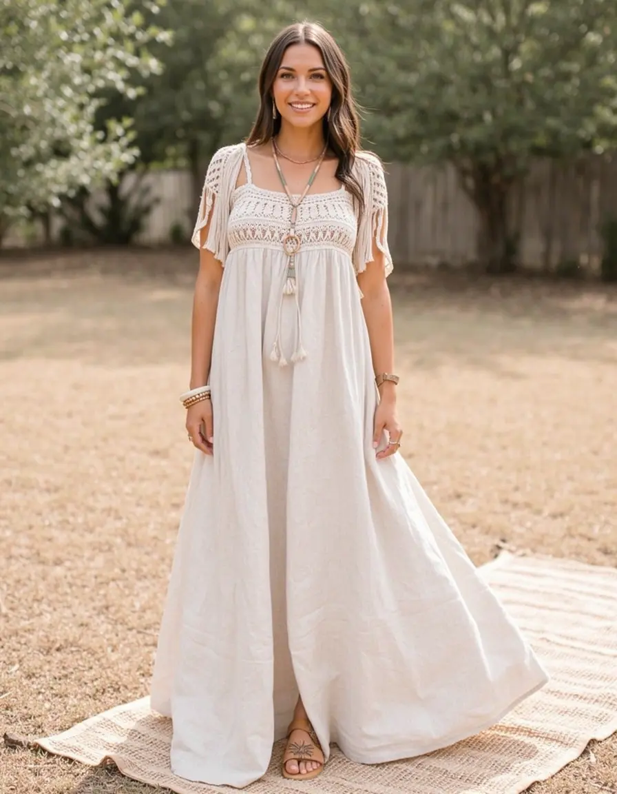 Boho-Style Leinenkleid an einer Frau