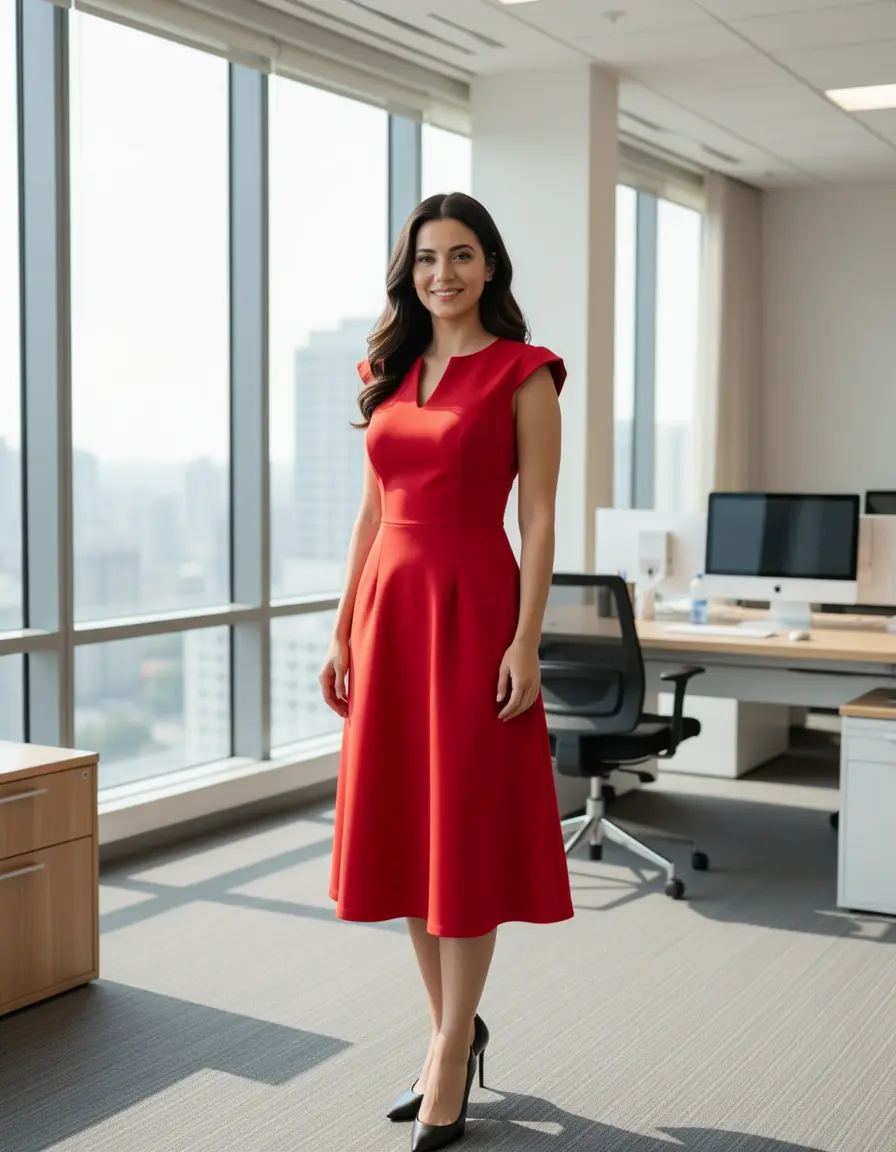 Rotes Midikleid Büro