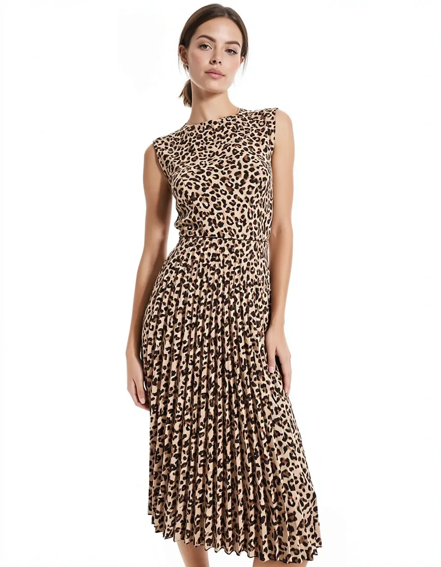 Plissiertes Leoparden Kleid