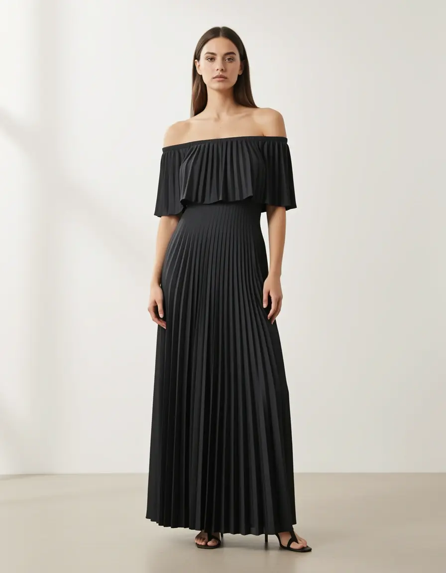 Elegantes plissiertes Off-Shoulder Kleid