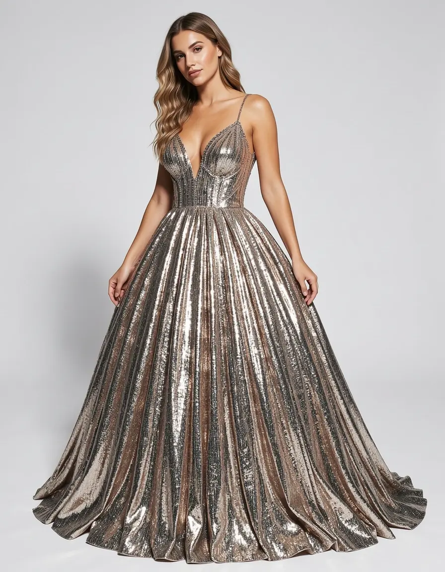 Langes Metallic Party Gown für den großen Auftritt
