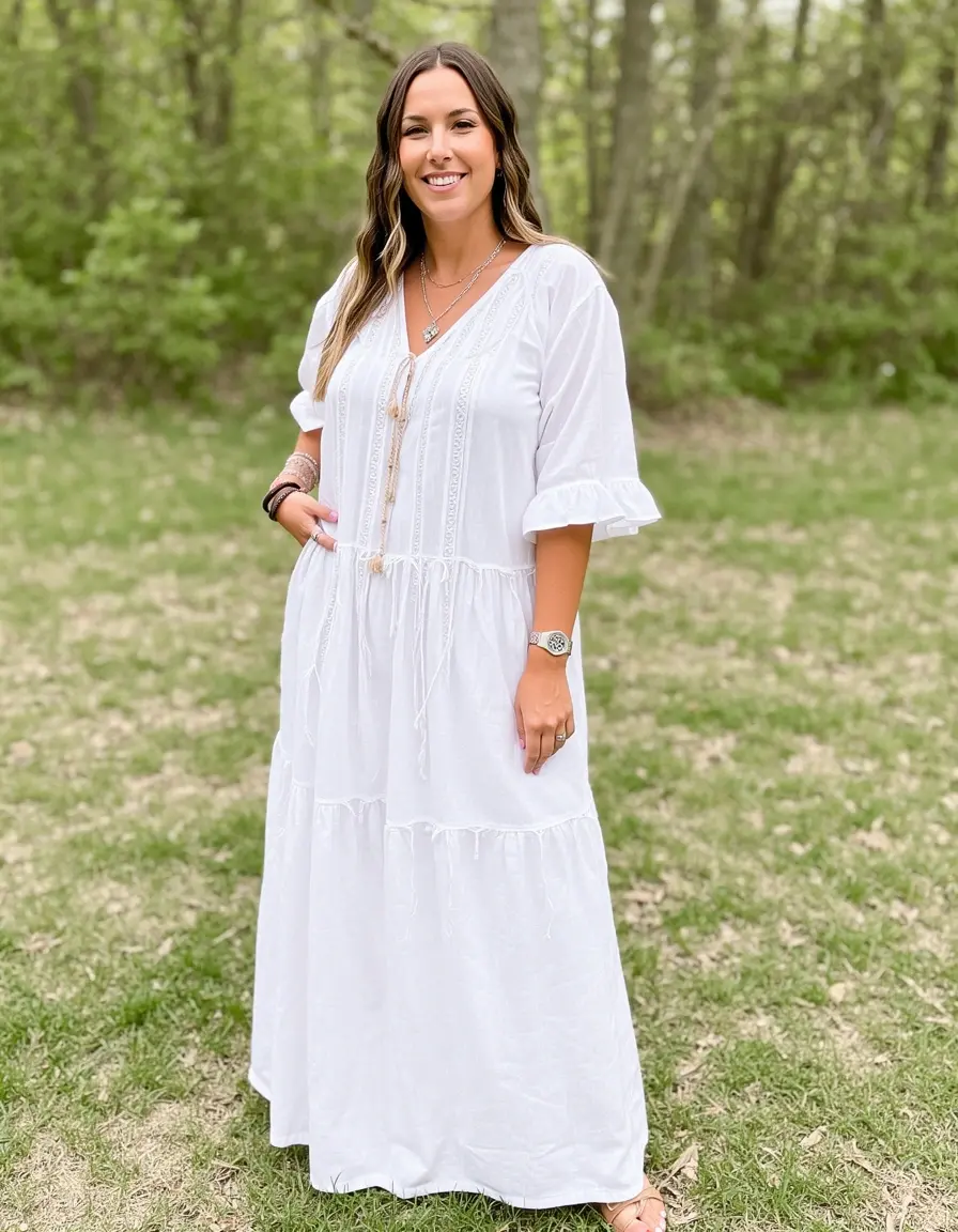 Lässiges weisses kleid lang im Boho-Style