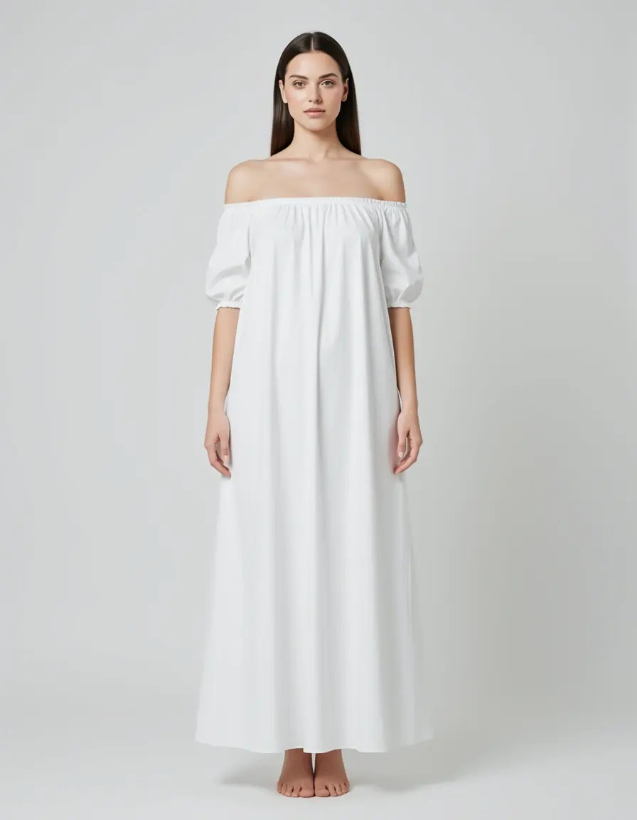 Schulterfreies weisses kleid lang für den Sommer