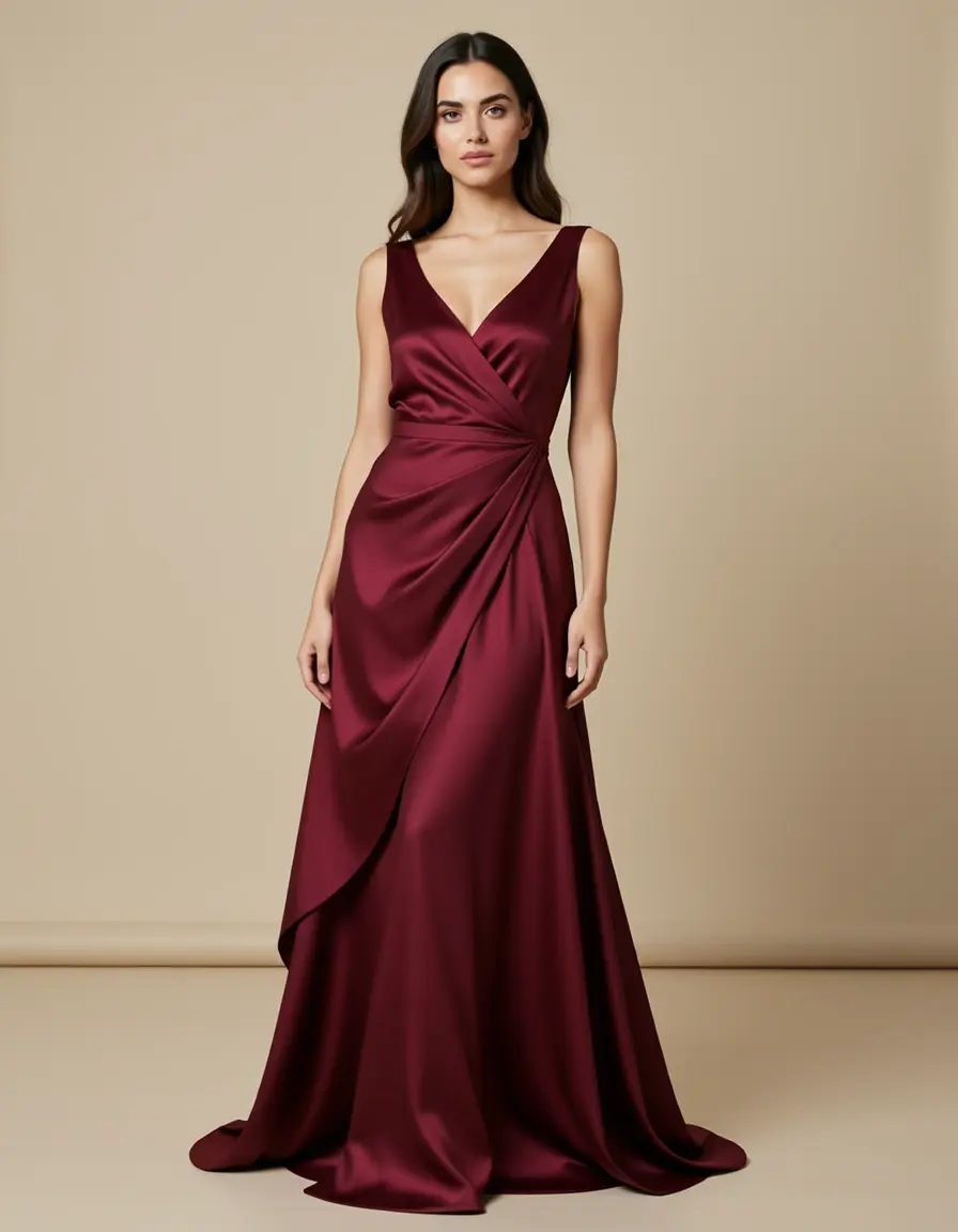Burgunder Satin Wickelkleid