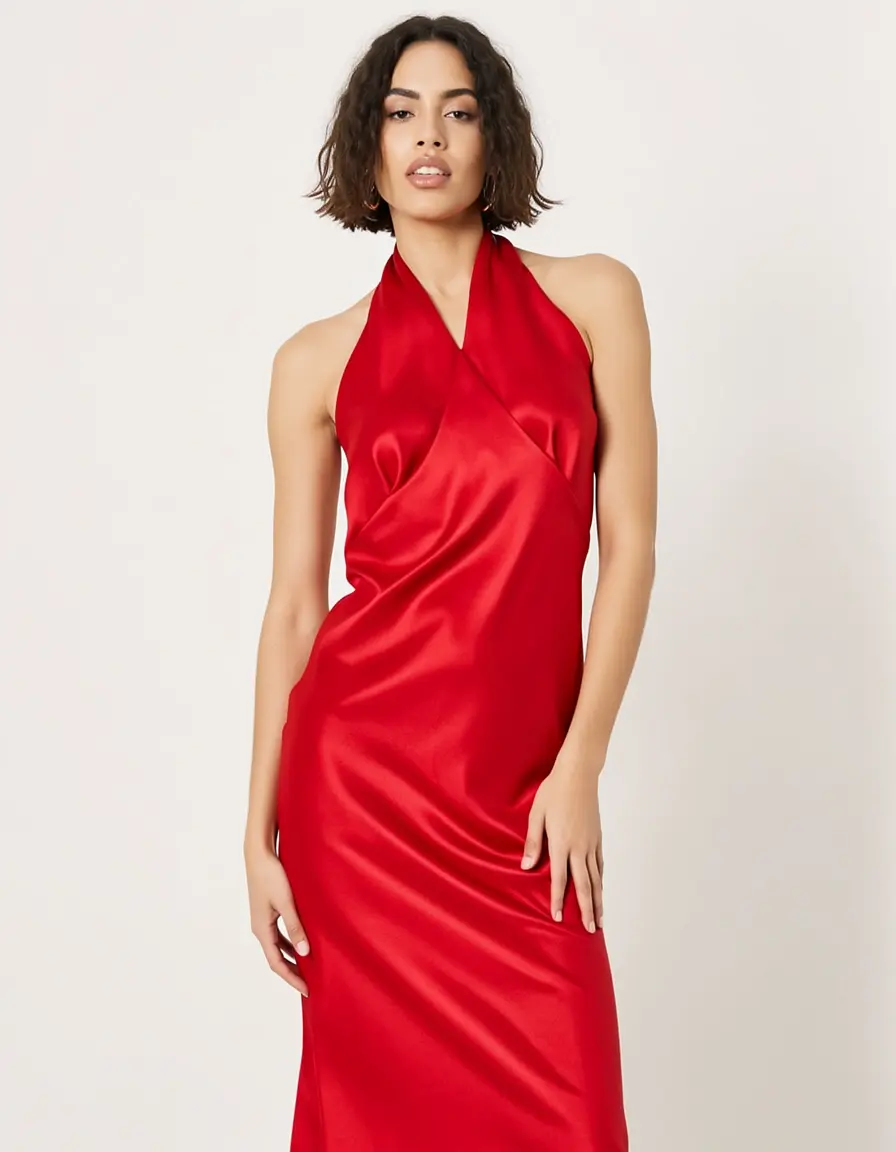 Rotes Satin Neckholder Kleid