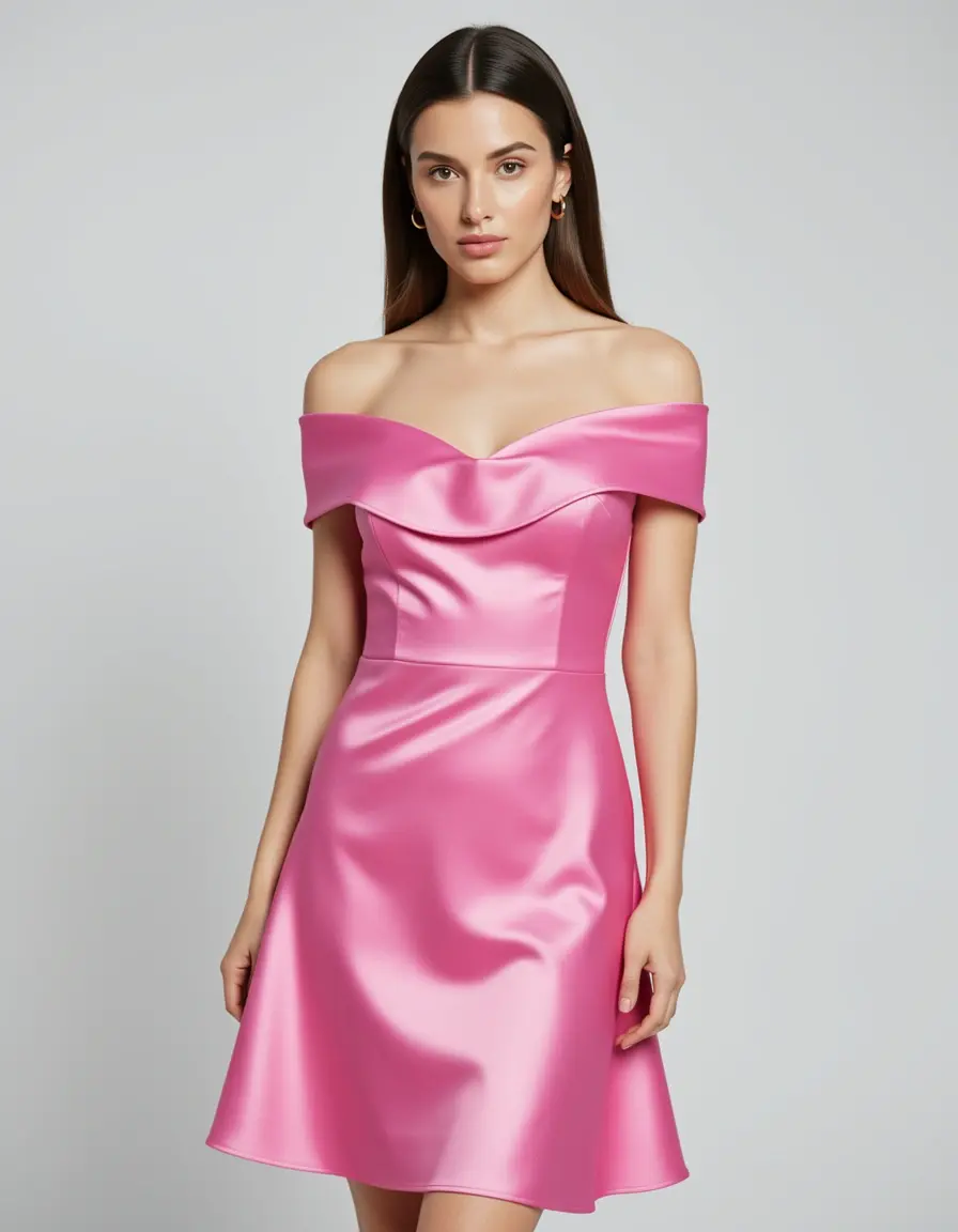 Rosa Off-Shoulder Satin Kleid