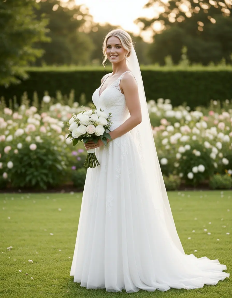 Braut in weißem Standesamt Midi Kleid