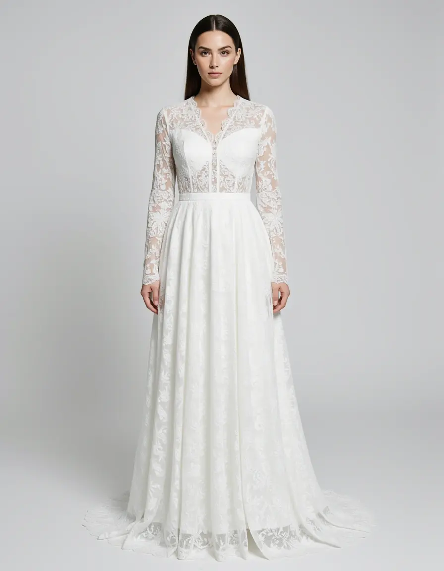Modell im weißen Standesamt Spitzenkleid