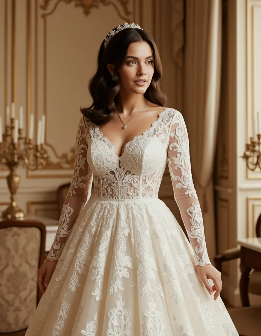Elegante Dame in einem Spitzenkleid für Hochzeitsgäste