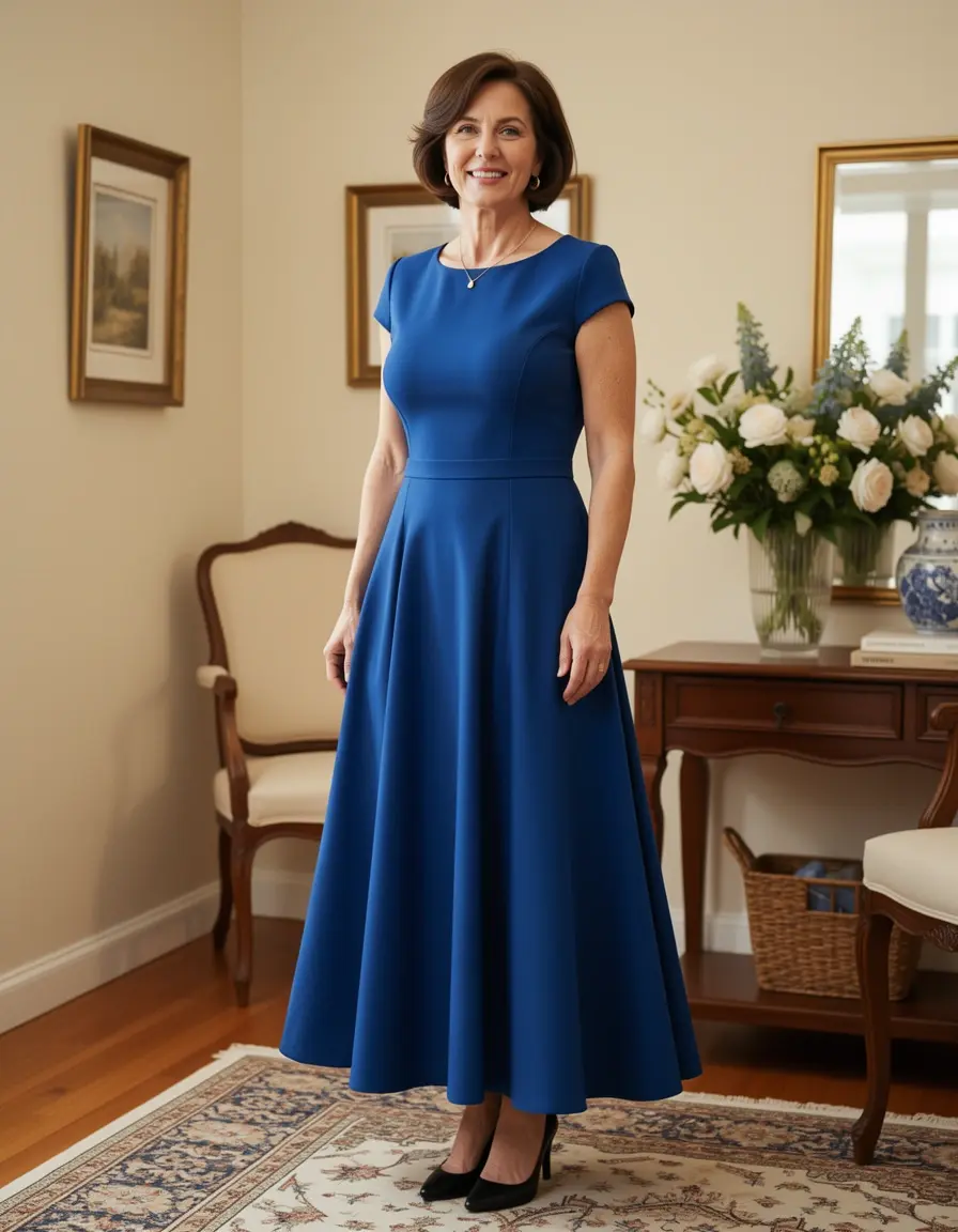 Dame in einer 50er Jahre A-Linien Robe