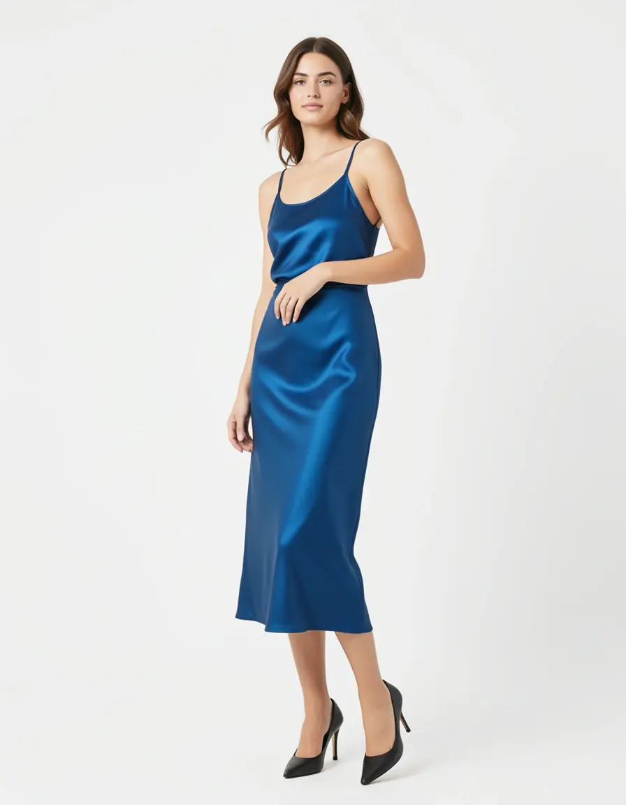 Modernes Satin Midi Kleid für den Abiball