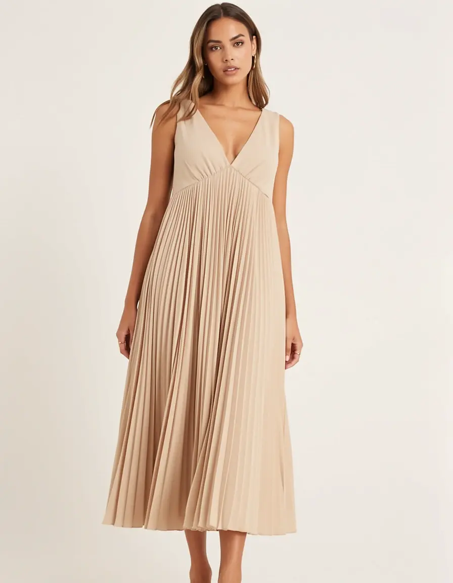 Beiges Plisseekleid