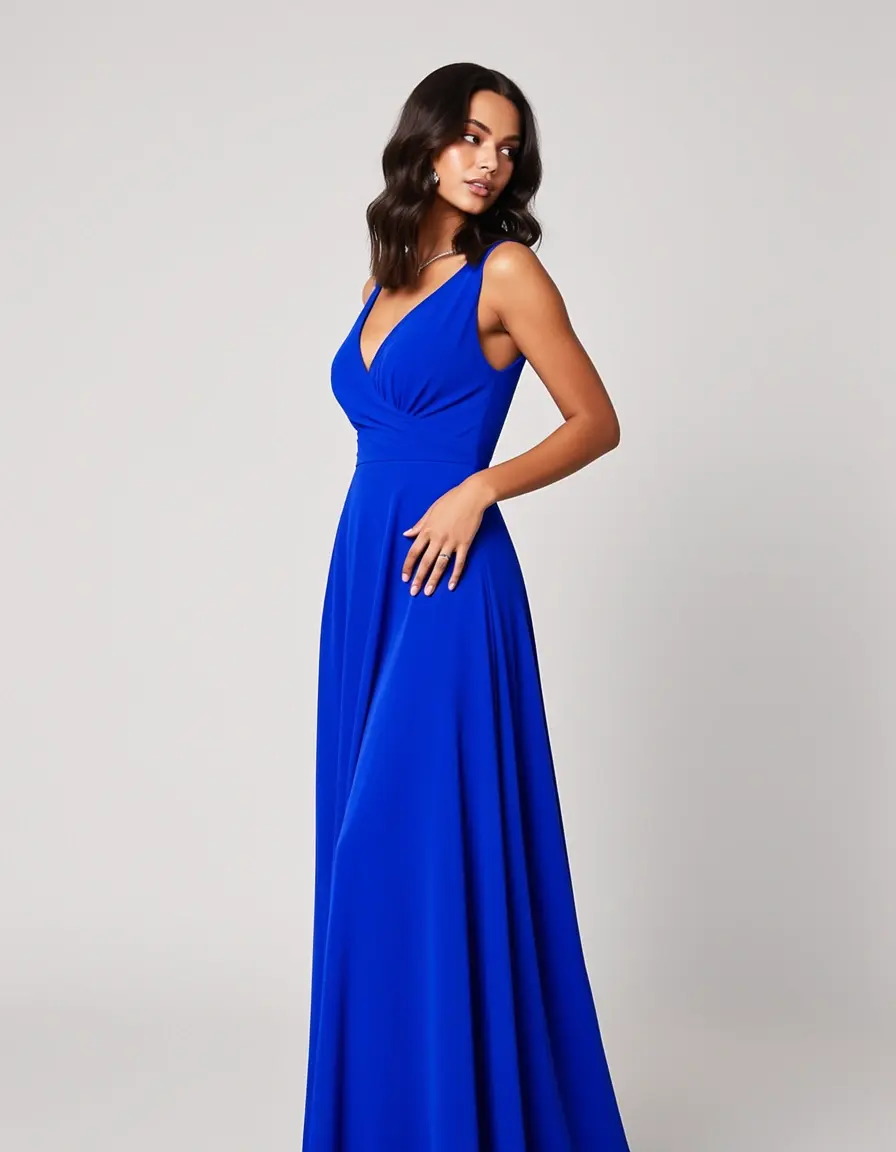 Dame in einer prachtvollen royalblauen Abendrobe