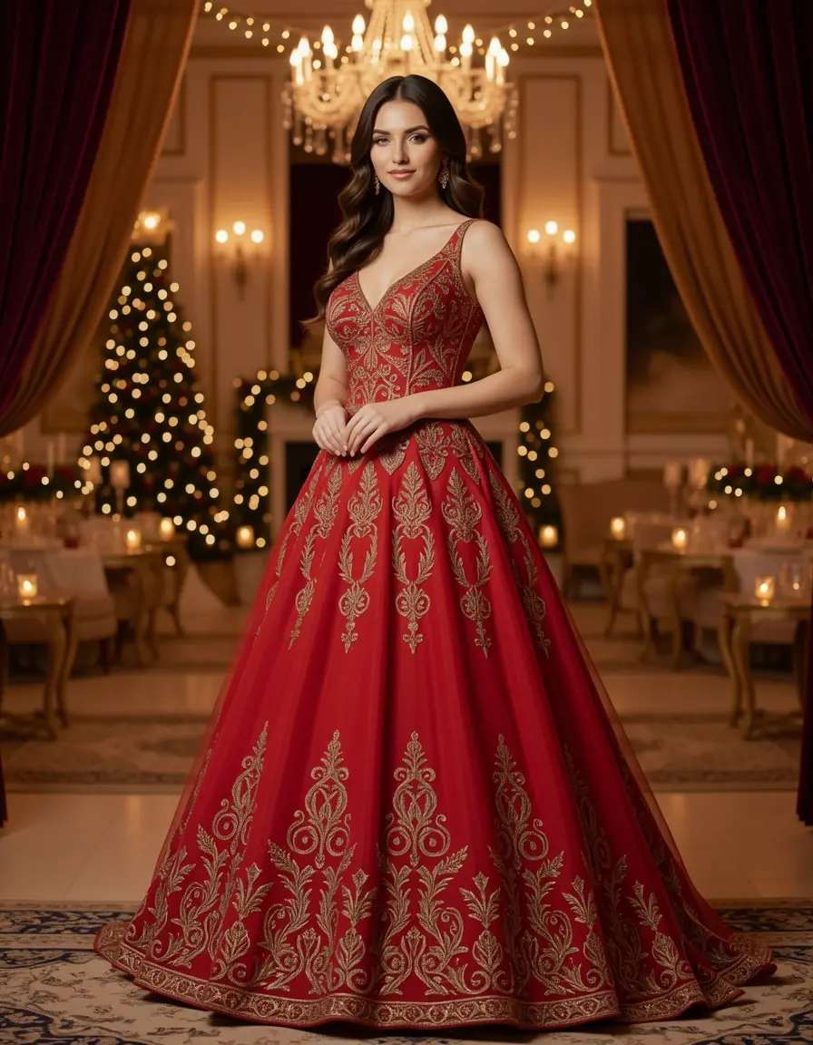 Besticktes rotes Abendkleid für Damen