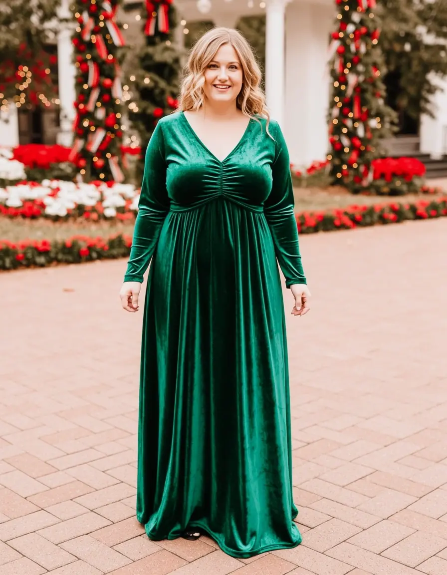 Grünes Samt Maxikleid festlich