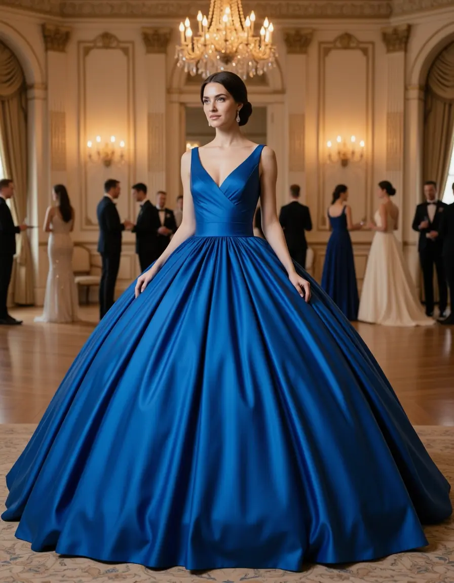 Blaues Taft Ballkleid lang
